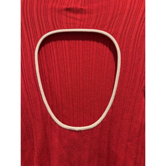BDG Urban Outfitters Large Red Ribbed Kiara Mock Neck Long Sleeve Top Open Back - Picture 4 of 11
